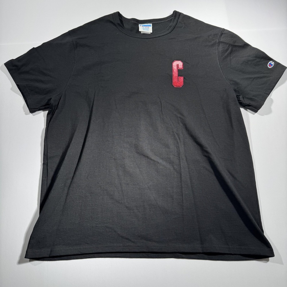 Champion Mens 2XL Black Red C Patch Cotton Short Sleeve Athletic Tee GT19 BKC